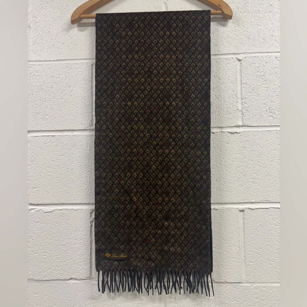 LORO PIANA Made In Italy Navy Tan Printed 100% Cashmere Scarf